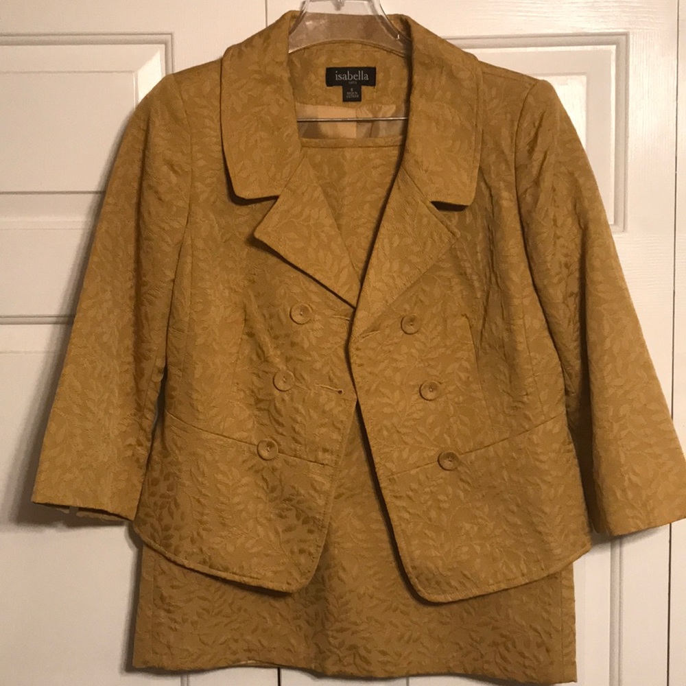 Gold flower print suit sz 8